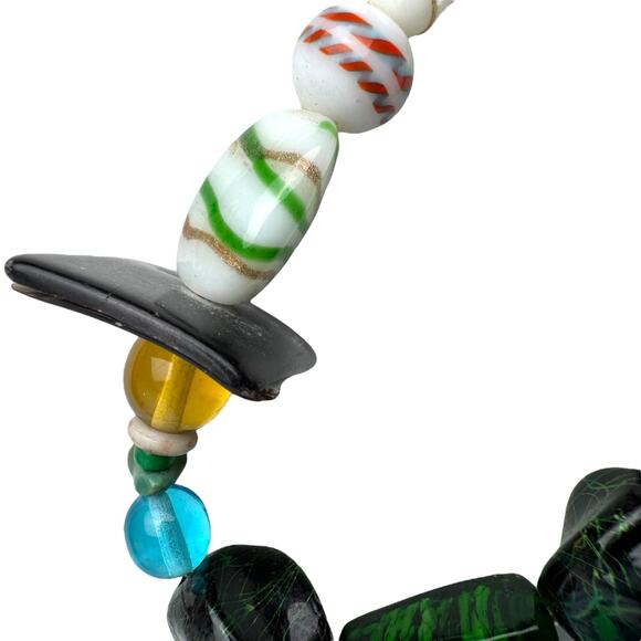 Eclectic Artisan Beaded Necklace Mixed Media Glass Wood Ceramic Funky Boho - Picture 9 of 13
